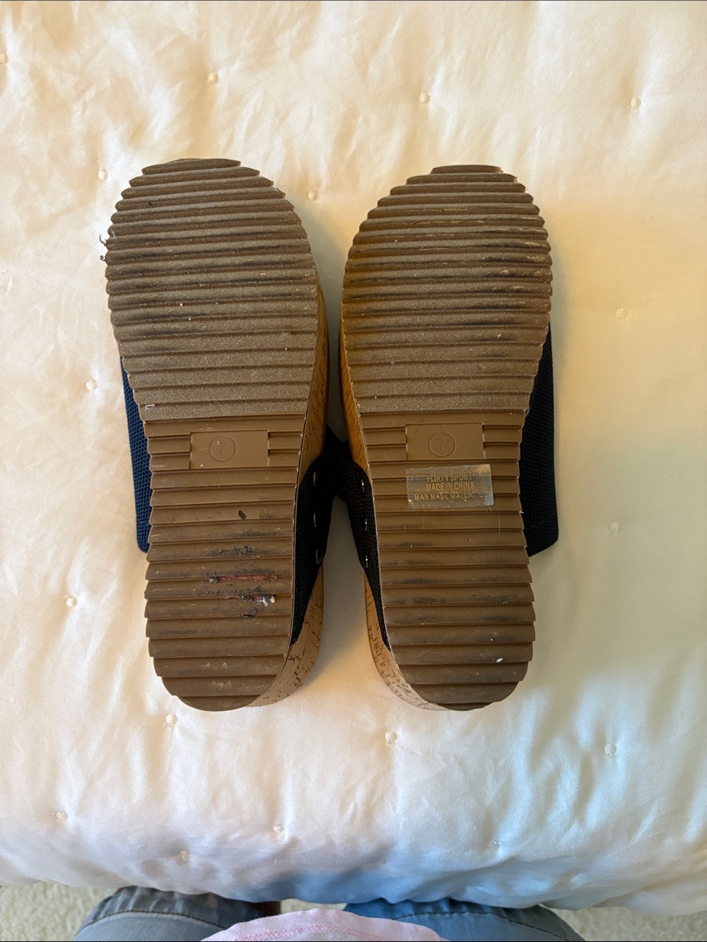 Corkys Navy Fabric Wedge Slide Sandals - Picture 4 of 7